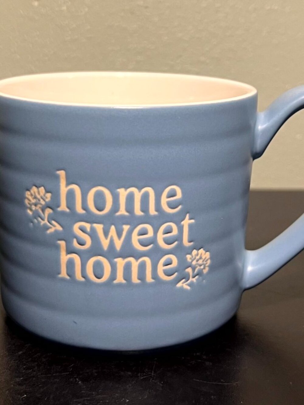 Threshold Blue Stoneware "Home Sweet Home" Coffee Mug Cup Farmhouse Ridged 14oz